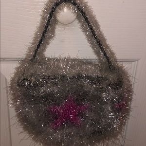 Silver pink and blue futuristic mini handbag